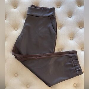 QVC Belle By Kim Gravel Faux Leather front Brown petite Jogger Pants